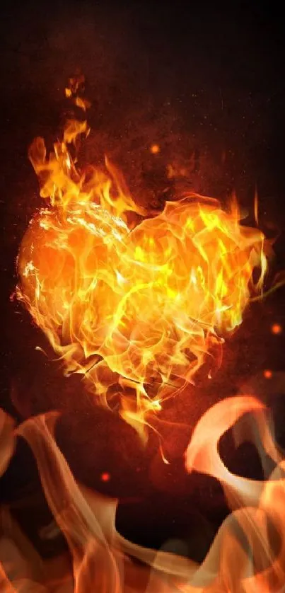 A heart made of flames against a dark background.