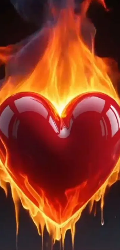A heart engulfed in bright flames, symbolizing passion.