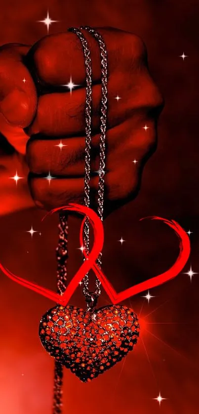 Fiery red wallpaper with heart chain