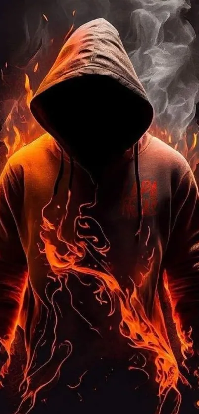 Hooded figure with fiery flames mobile wallpaper.