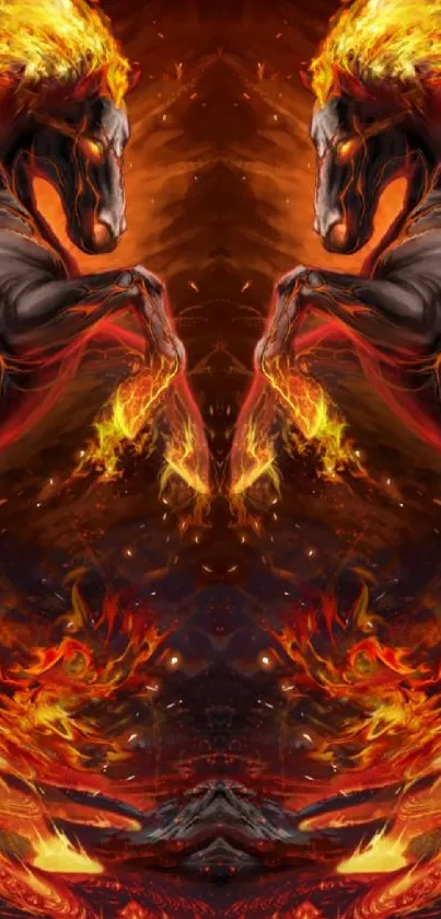 Fiery horse with flames fantasy wallpaper for mobile.