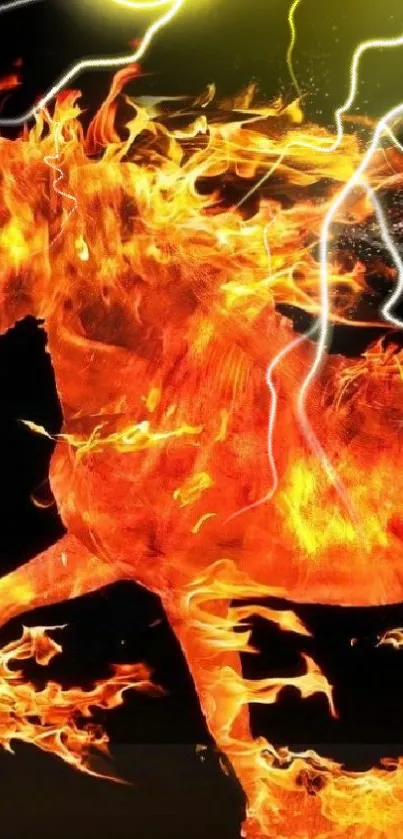 Fiery horse with lightning striking through in a dynamic wallpaper design.