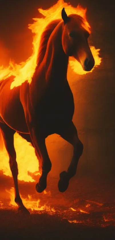 Fiery horse with flames mobile wallpaper.