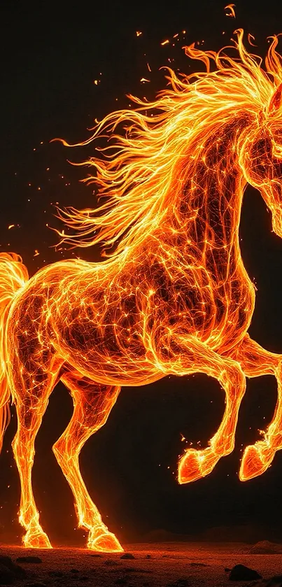 A fiery glowing horse in dynamic motion.