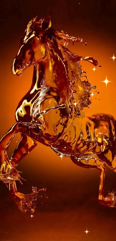 Artistic fiery horse in liquid splash design for mobile wallpaper.