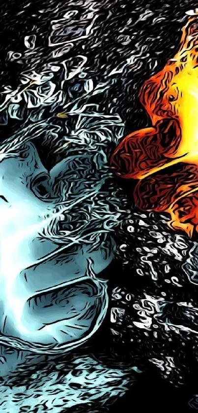 Fire and ice collide in dramatic phone wallpaper design.