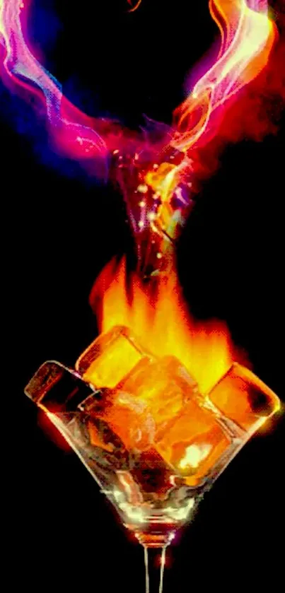 Fiery ice cocktail themed abstract wallpaper with vibrant colors.