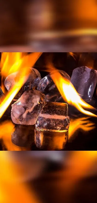 Ice cubes with surrounding flames in a mobile wallpaper.