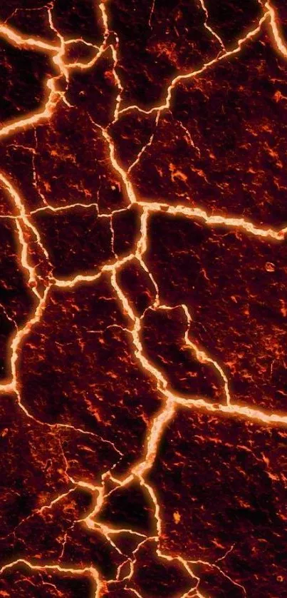 Fiery lava cracks mobile wallpaper with glowing orange lines.