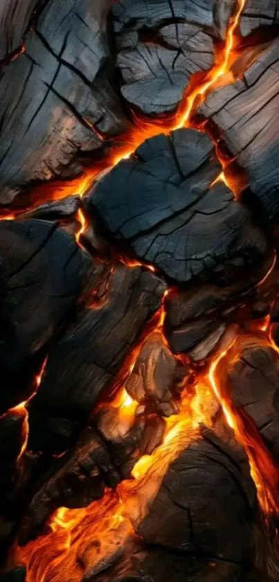 Mobile wallpaper with fiery lava cracks.