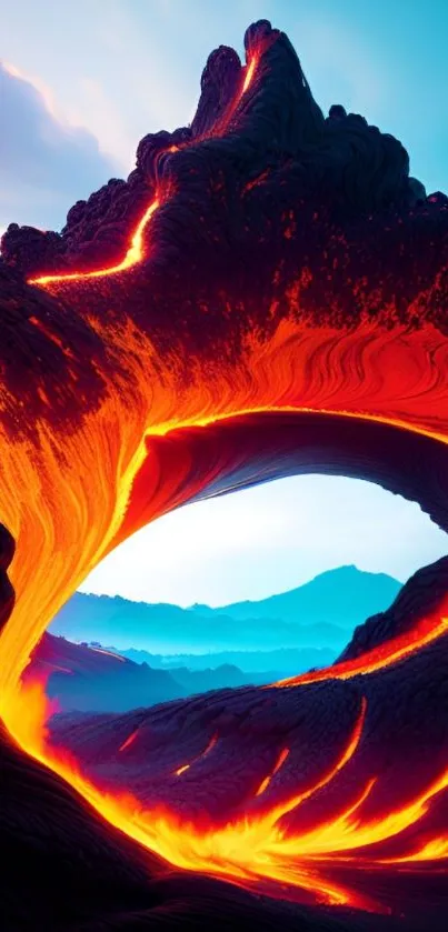 Vibrant lava landscape with fiery colors.