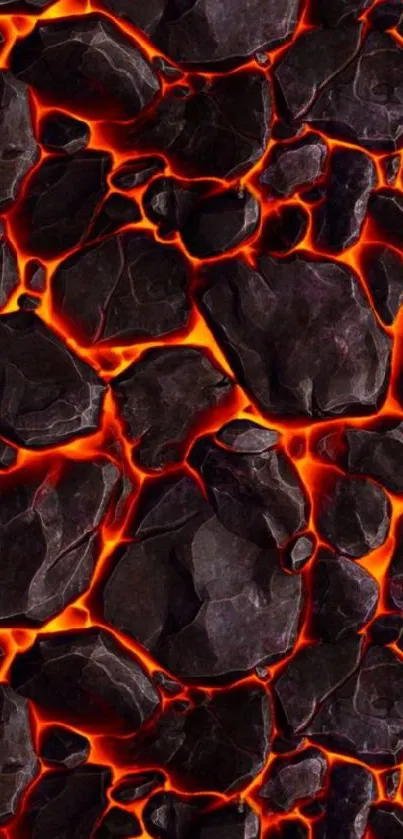 Mobile wallpaper featuring fiery lava rocks with glowing red-orange cracks.