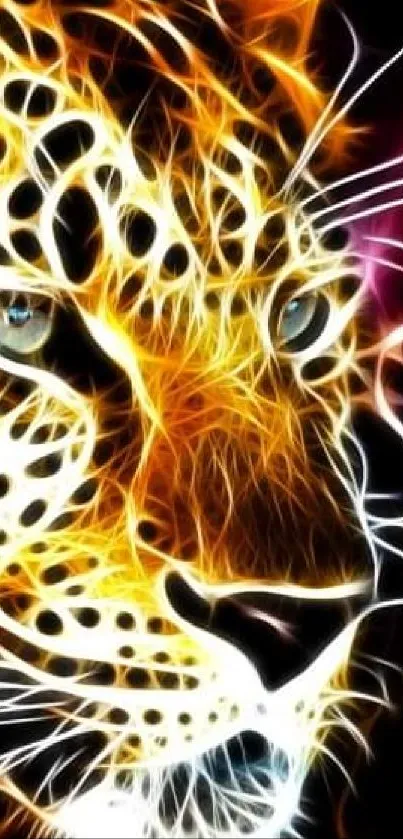 Fiery digitally rendered leopard wallpaper with bright colors and intricate details.