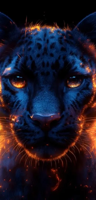 Artistic fiery leopard with glowing eyes in a digital design