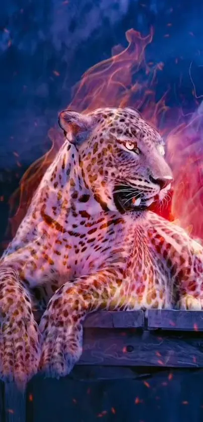 Digital art of a fiery leopard with vibrant flames.