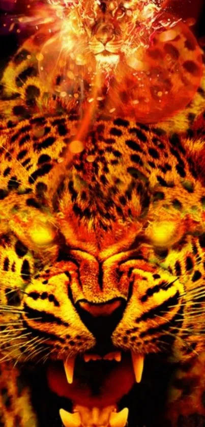 Fiery leopard artwork with glowing intense colors.