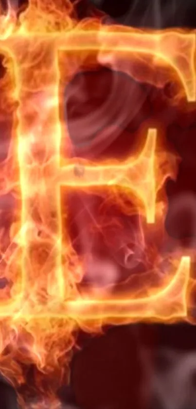 Fiery letter 'E' with glowing flames on a mobile wallpaper.