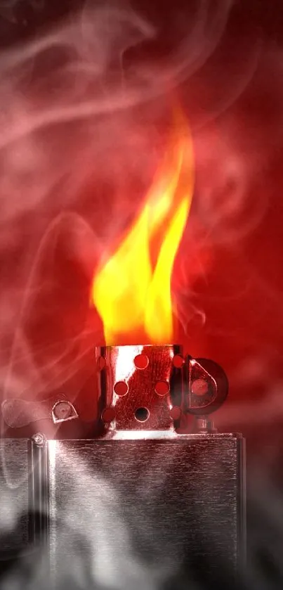 Stylish lighter with a vibrant red flame on a dark background.