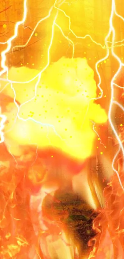 Fiery and electric wallpaper with flames and lightning.