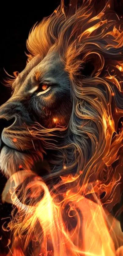 Abstract lion in flames wallpaper, vibrant orange hues.