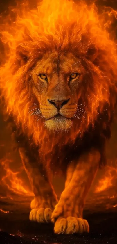 Fiery lion with blazing mane mobile wallpaper.