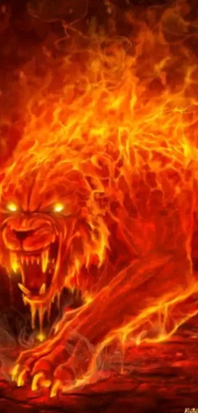 Fiery lion engulfed in flames mobile wallpaper