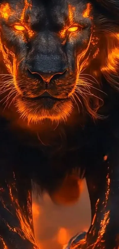Fiery lion with glowing accents in a stunning digital art style.