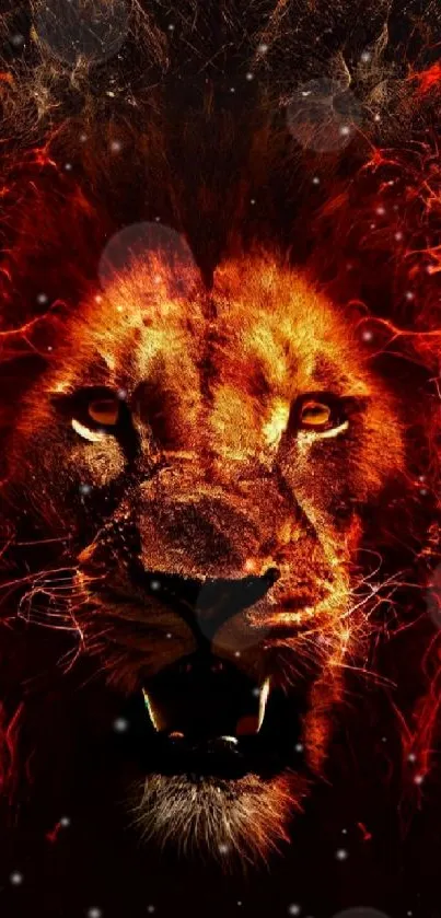 Fiery lion head with red flames artistic wallpaper.