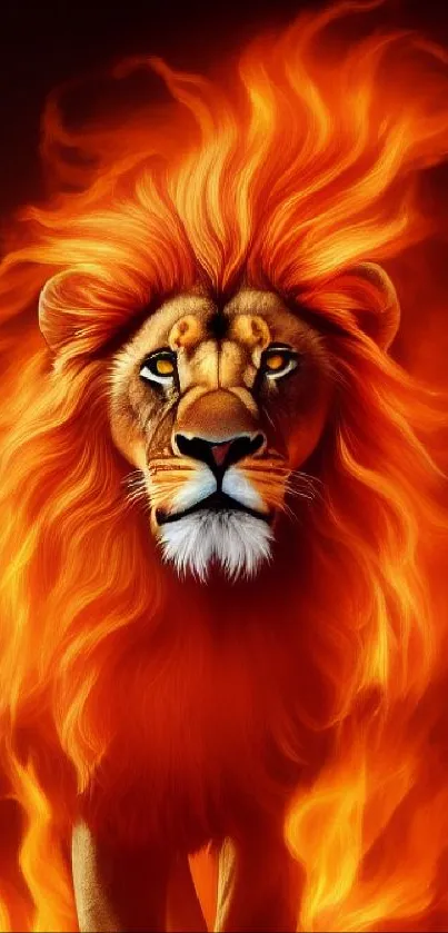 Fiery lion with blazing mane art wallpaper for mobile.