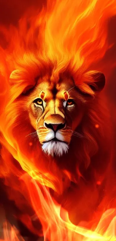 Fiery lion with flames art wallpaper for mobile.