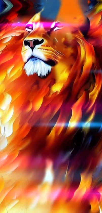 Vibrant fiery lion art wallpaper for smartphones.