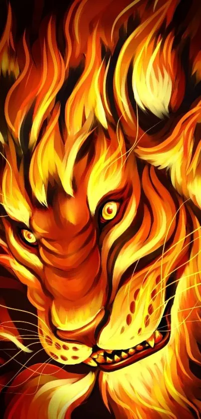 Fiery lion artwork with vibrant orange hues.