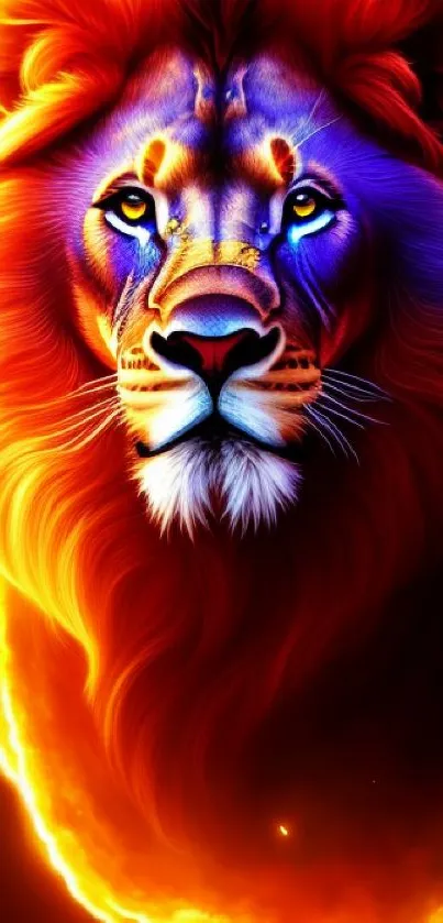 Fiery colored lion art mobile wallpaper with vibrant colors and majestic detail.