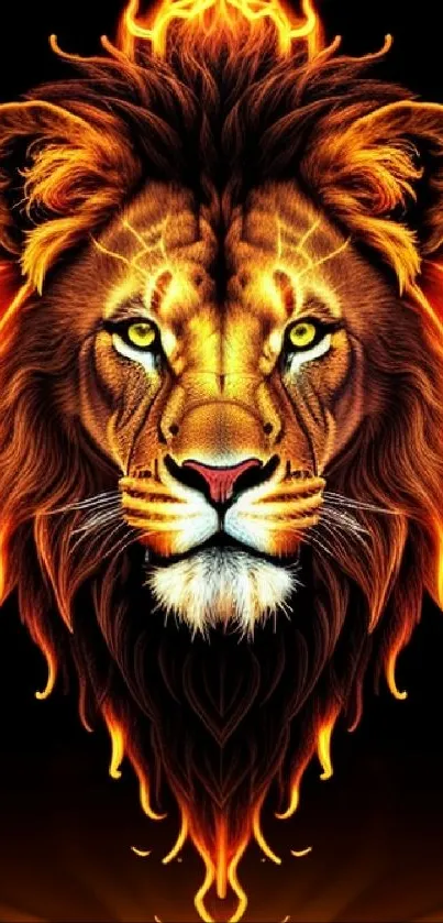 Fiery digital lion artwork with vivid orange flames.