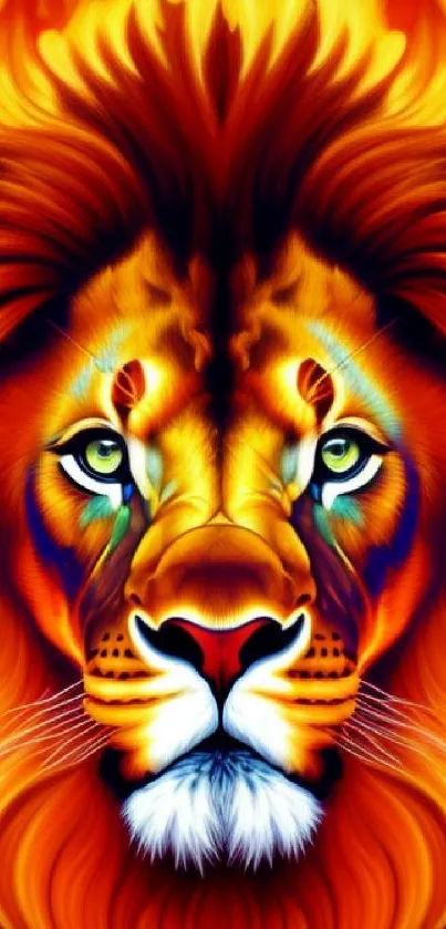 Fiery lion wallpaper with vibrant flames.