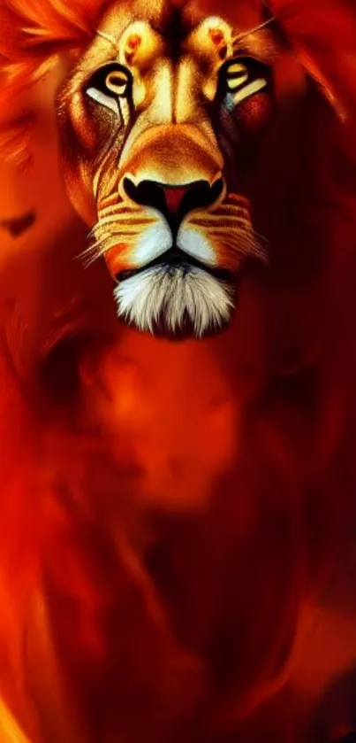 Fiery lion art with vivid flames on mobile wallpaper.