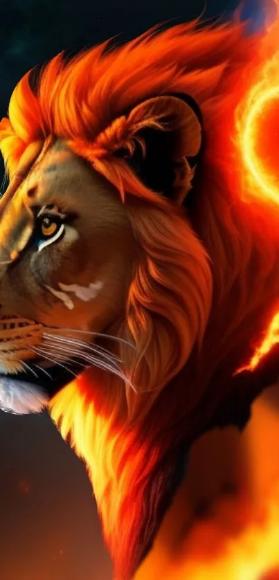 Fiery artistic lion wallpaper with vibrant orange hues.