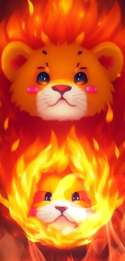 Artistic lion face with fiery orange flames.