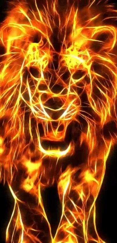 Fiery lion illustration on a black background, perfect for mobile wallpaper.