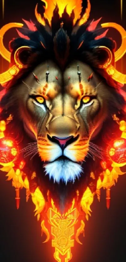 Fiery lion head artwork with vibrant colors.