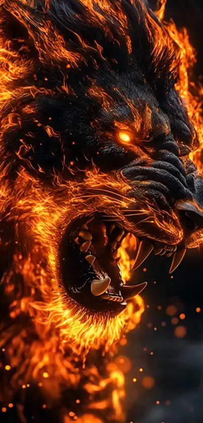 Fiery lion wallpaper showcasing lion in flames.