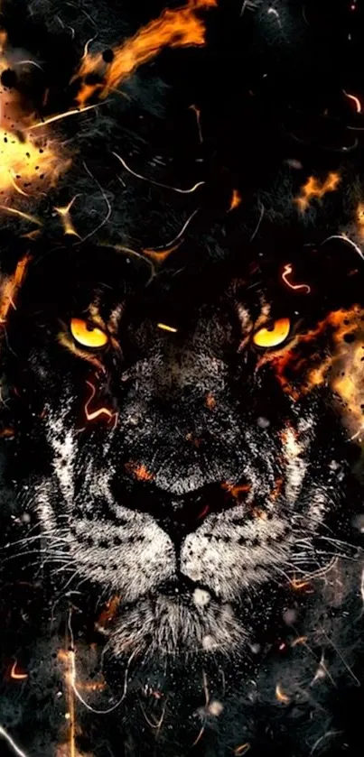 Fiery lion face with vibrant flames wallpaper.