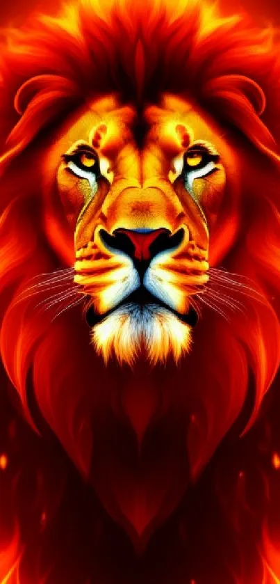 Fiery lion illustration with vibrant colors and bold design.