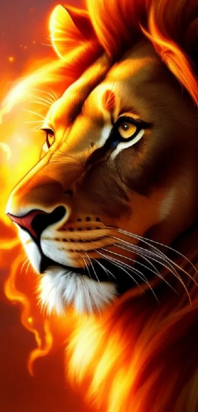 Fiery lion head mobile wallpaper artwork.