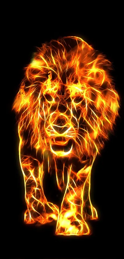 Fiery lion glowing against a dark background.