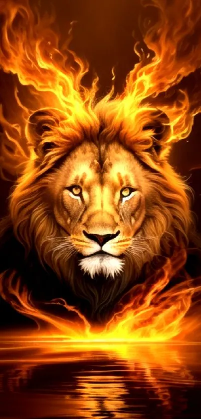 Fiery lion with flames in mobile wallpaper art.