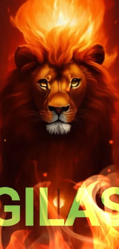 Fiery lion with blazing mane mobile wallpaper.