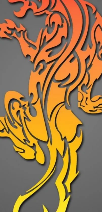 Tribal fiery lion mobile wallpaper with orange gradient on a dark background.