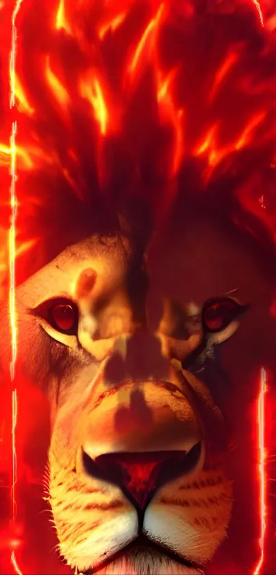 Fiery lion wallpaper with intense red flames.