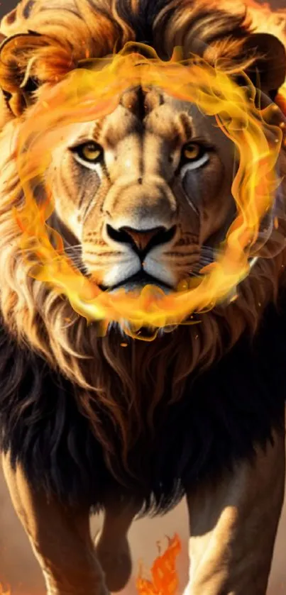 Lion with fiery mane mobile wallpaper.